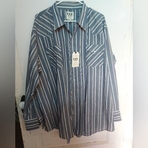 Ely Cattleman Blue and White and Tan  Striped Shirt